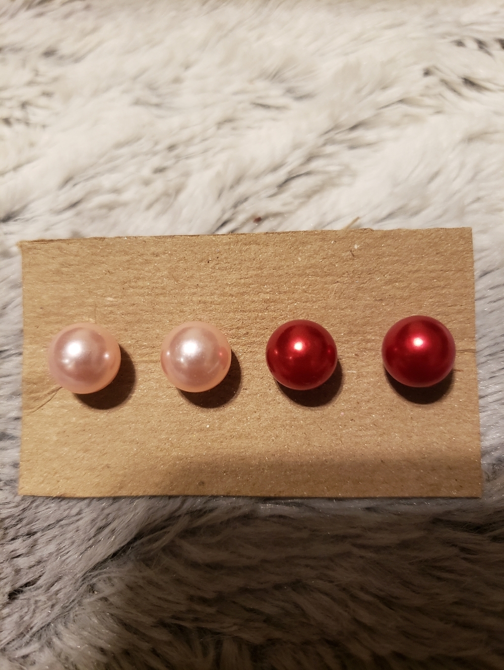 2 Pk Luxury Faux Pearl Stud Earring Set Pink Red